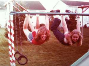 Me and a friend on her jungle gym, circa 1981.